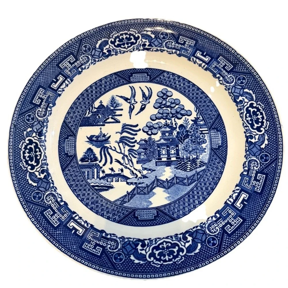 Blue Willow Homer Laughlin  9in Dinner Plate Made in USA H55N6  Vintage‎